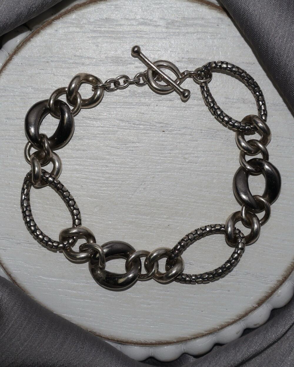 Micheal Dawkins Sterling Silver Pebble Oval Link Bracelet 37.5G / 7.5in